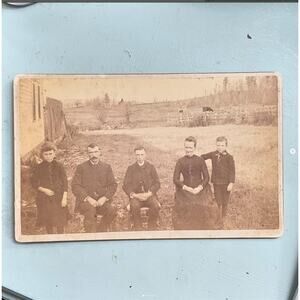 Antique Cabinet Card 1800s Photo Rural Farm Family Cows Reading PA Creepy